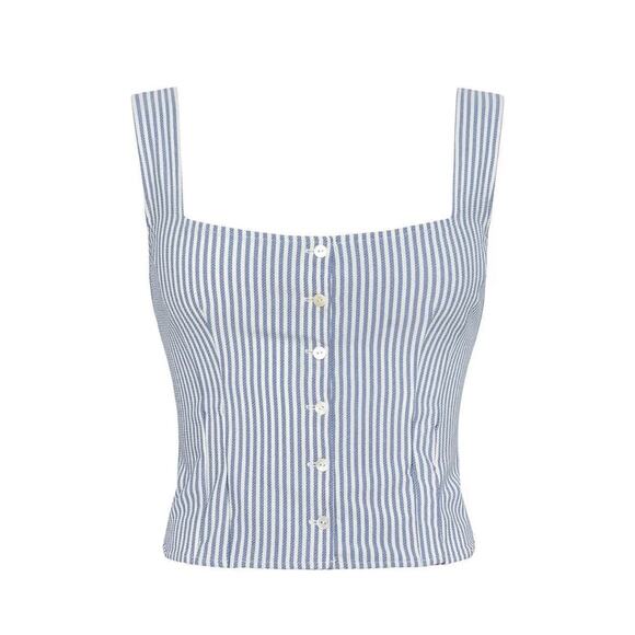 Montce Mandy Crop Tank Top Women’s Classic Blue Stripe Small NWT - Picture 3 of 8